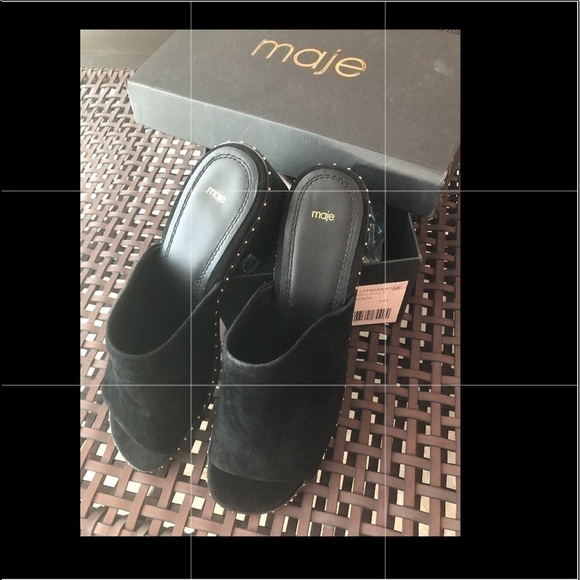 Maje Black Wave Suede  Studded Mules Size 40 - Picture 2 of 15